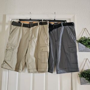 Men's Cargo Shorts with Utility Belt - Khaki and Gray